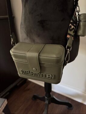 Steve Madden Olive Green Box Crossbody with Branded Strap